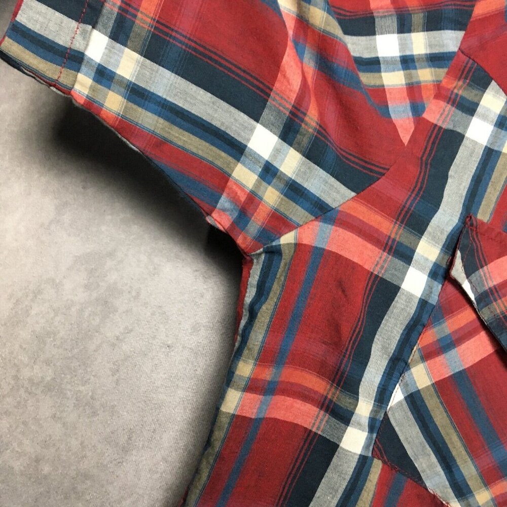 Plains Western‎ Wear Mens Pearl Snap Shirt size Medium Short Sleeve Red Blue - Picture 9 of 13
